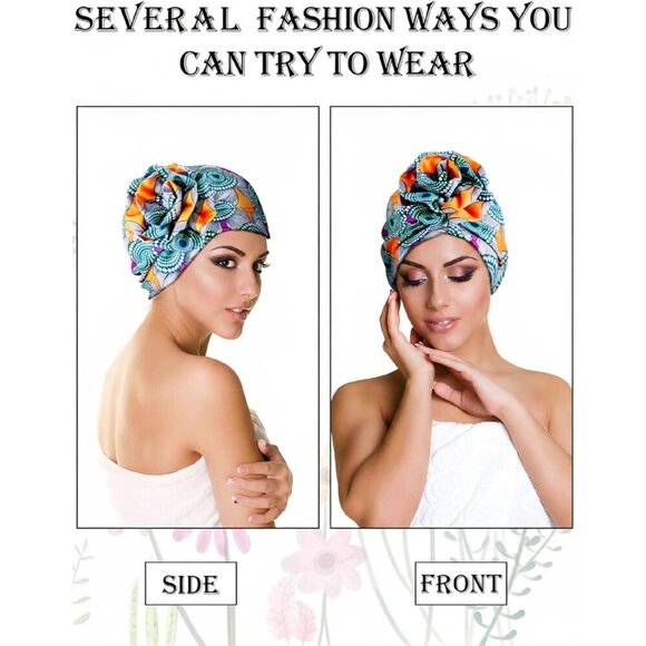 8 Pcs Women Turban Head Wraps Bohemian Print African Pattern Knot Bonnets